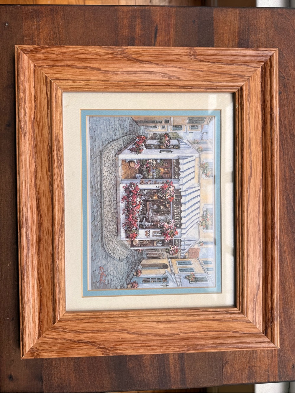 Oak Wood Framed Floral Shop Print - Brown